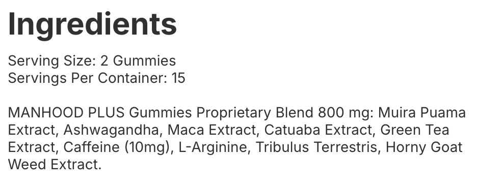 Inhaltsstoffe: Manhood PLUS Gummies